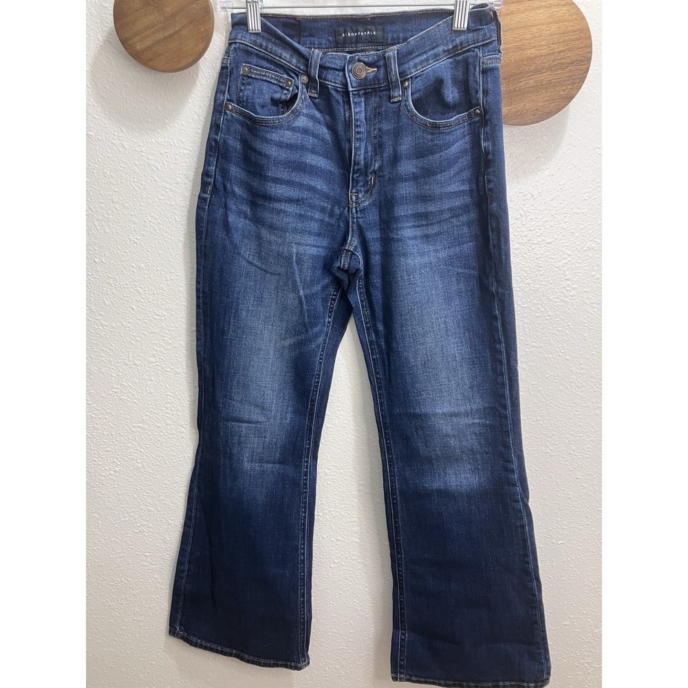 Aéropostale Women's Blue Medium Wash High Rise Flare Stretch Jeans Size 2 Short